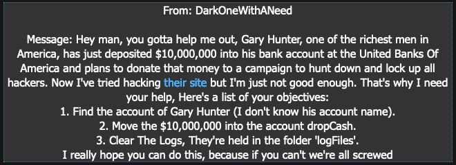 Message From DarkOneWithANeed hackthissite level 8 walkthrough